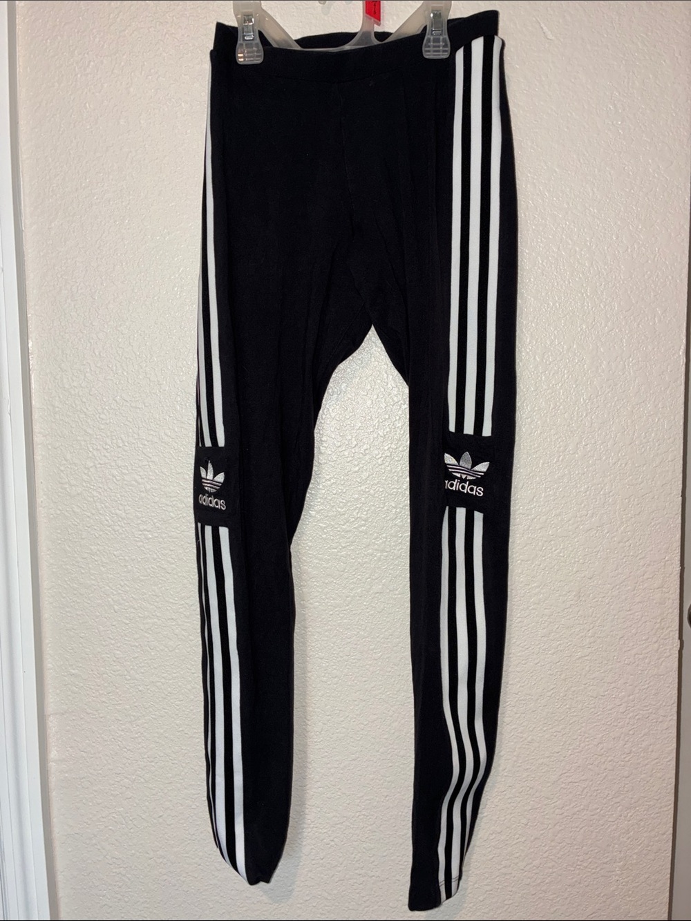adidas Black Leggings with White Three-Stripes